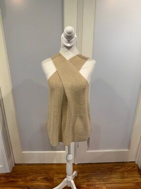 Commense Beige Cross-Front Knit Sweater
